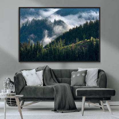 55972-MGV-CV-36X24-Whispering Pines Wall Art – Panoramic Misty Forest Canvas Print, Serene Nature Decor for Home, Office or Cabin Retreat