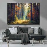 86249-MGV-CV-36X24-Sunlit Autumn Forest Path Wall Art – Peaceful Nature Scene with Fall Foliage, Calming Woods Decor for Home or Office