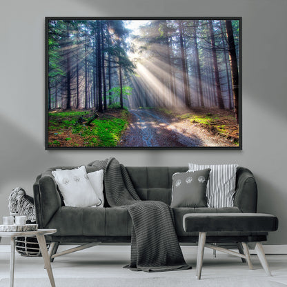 42047-MGV-CV-36X24-Sunlit Forest Path Wall Art – Nature Canvas Print, Serene Woodland Landscape, Perfect Home & Office Decor for Calm and Tranquil