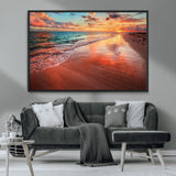 77723-MGV-FC-36X24_Black-Sunset Beach Wall Art – Vibrant Ocean Waves and Golden Horizon Canvas Print, Coastal Seascape Photography Home Decor