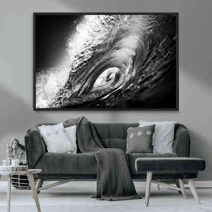 22702-MGV-FC-36X24_Black-Black and White Ocean Wave Wall Art – Powerful Surf Curl Photography Canvas Print, Modern Coastal Decor for Living Room, Office or