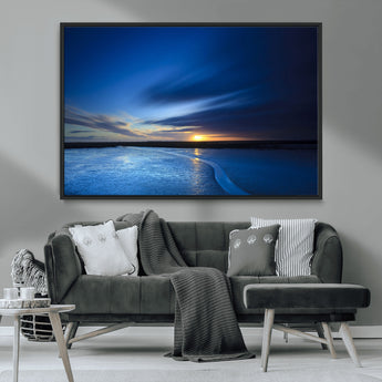 65405-MGV-FC-36X24_Black-Blue Sunrise Seascape Wall Art – Tranquil Ocean Horizon Canvas Print with Golden Sunlight and Deep Sky, Coastal Landscape Decor