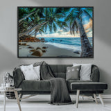 39679-MGV-FC-36X24_Black-Tropical Palm Beach Wall Art – Serene Ocean Canvas Print with Palm Trees and Rocks, Coastal Paradise Decor for Living Room or