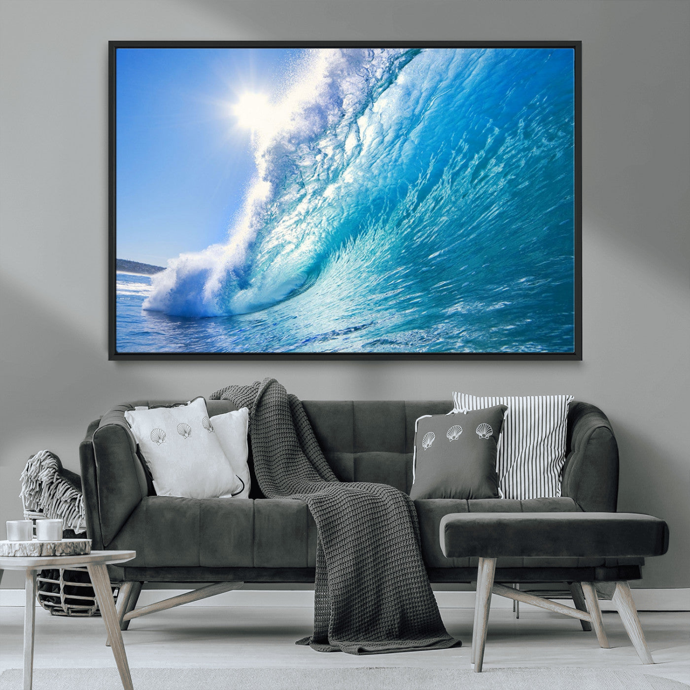 37494-MGV-FC-36X24_Black-Ocean Wave Canvas Art – Stunning Blue Wave Photography, Coastal Wall Decor for Living Room, Bedroom or Office