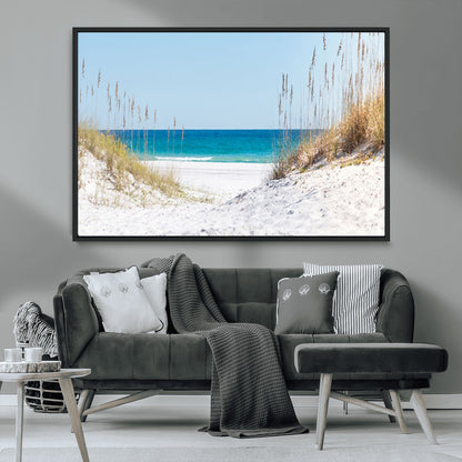 58498-MGV-FC-36X24_Black-White Sandy Beach Wall Art – Panoramic Coastal Canvas Print, Ocean View Decor for Living Room, Bedroom, Office, Relaxing Seaside