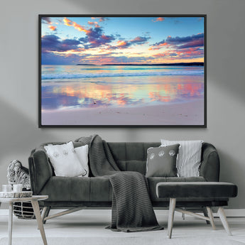 56723-MGV-FC-36X24_Black-Serene Sunset Beach Wall Art – Panoramic Coastal Canvas Print, Peaceful Ocean Reflection Decor for Living Room, Bedroom or Office