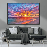72836-MGV-FC-36X24_Black-Fiery Sunset Beach Wall Art – Panoramic Vibrant Ocean Canvas Print, Dramatic Coastal Decor for Living Room, Bedroom or Office