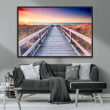 60625-MGV-FC-36X24_Black-Beach Boardwalk Sunrise Wall Art – Coastal Pathway to Ocean Canvas Print, Seaside Landscape Decor for Home or Office