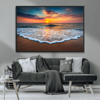 16110-MGV-FC-36X24_Black-Ocean Sunset Wall Art – Vibrant Beach Waves and Horizon Canvas Print, Relaxing Coastal Seascape Decor for Living Room or Bedroom