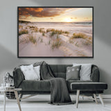 61246-MGV-FC-36X24_Black-Coastal Sand Dunes Wall Art – Serene Beach Sunset Canvas Print with Grasses and Ocean View, Tranquil Seaside Decor for Living Room