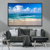 60364-MGV-FC-36X24_Black-Tropical Ocean Wave Wall Art – Serene Blue Sea and White Sand Beach Canvas Print, Coastal Landscape Decor for Living Room, Bedroom