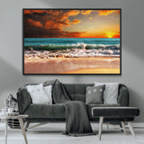 72948-MGV-FC-36X24_Black-Ocean Sunset Wave Wall Art – Dramatic Seascape Canvas Print with Golden Sky and Crashing Waves, Coastal Beach Decor for Living