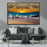83389-MGV-FC-36X24_Black-Ocean Sunrise Wall Art – Vibrant Beach Waves Canvas Print, Coastal Seascape Decor for Living Room or Office