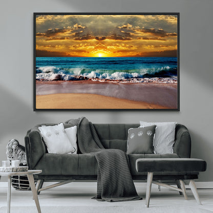 83389-MGV-FC-36X24_Black-Ocean Sunrise Wall Art – Vibrant Beach Waves Canvas Print, Coastal Seascape Decor for Living Room or Office