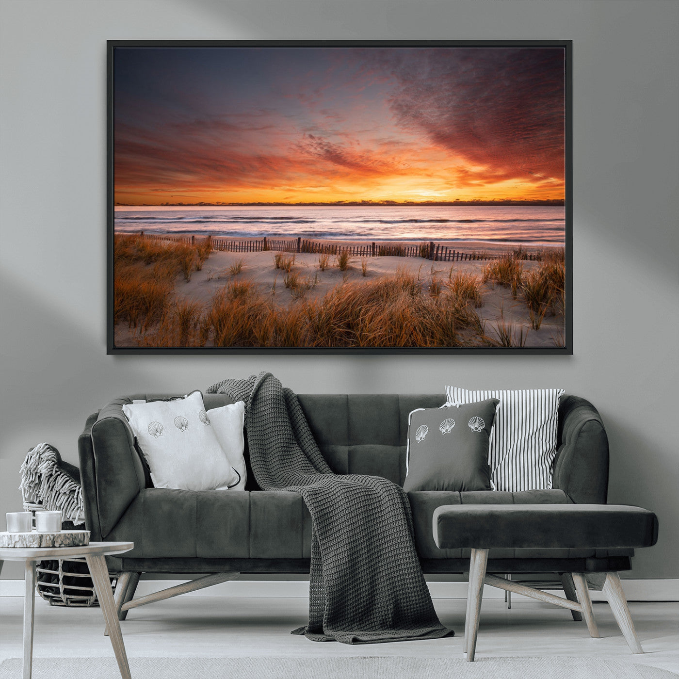 90176-MGV-FC-36X24_Black-Beach Sunset Wall Art – Coastal Sand Dune Canvas Print with Ocean Waves and Dramatic Sky, Seaside Landscape Decor for Living Room