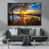 66839-MGV-FC-36X24_Black-Lake Sunset Wall Art – Golden Hour Canvas Print with Trees and Water Reflection, Scenic Landscape Photography for Living Room,