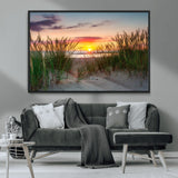 25576-MGV-FC-36X24_Black-Beach Grass Sunset Wall Art – Coastal Sand Dune Landscape Canvas Print, Ocean View Nature Decor for Living Room or Office Wall