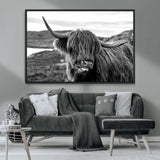 83810-MGV-FC-36X24_Black-Highland Cow Wall Art – Black and White Highland Cattle Print, Rustic Farmhouse Animal Decor for Living Room