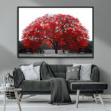 80021-MGV-CV-36X24-Red Tree Wall Art – Striking Black and White Landscape Canvas Print with Vibrant Red Leaves, Modern Nature Decor for Living Room