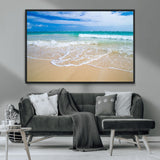 20660-MGV-FC-36X24_Black-Ocean Wave Beach Wall Art – Serene Blue Sea and Sandy Shore Canvas Print, Coastal Landscape Photography Decor for Living Room or