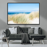 96913-MGV-FC-36X24_Black-Coastal Dunes Wall Art – Serene Beach Grass and Blue Ocean Canvas Print, Relaxing Seaside Nature Decor for Living Room, Bedroom or