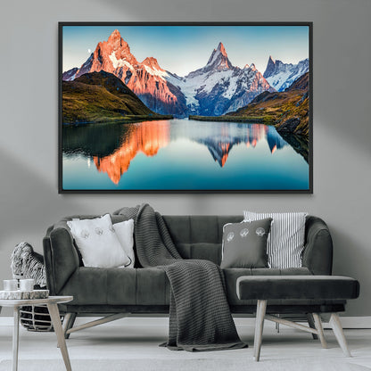 88453-MGV-CV-36X24-Mountain Lake Wall Art – Snow-Capped Peaks Reflected in Alpine Water Canvas Print, Nature Landscape Wall Decor for Living Room or