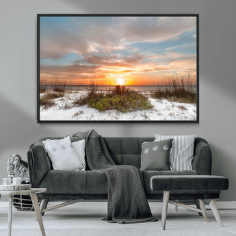 91064-MGV-FC-36X24_Black-Beach Sunset Wall Art – Coastal Sand Dunes and Ocean Horizon Canvas Print, Seaside Landscape Wall Decor for Living Room, Bedroom