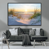 48907-MGV-FC-36X24_Black-Beach Sunset Wall Art – Coastal Sand Dunes and Ocean View Canvas Print, Serene Seaside Landscape Painting for Living Room, Bedroom