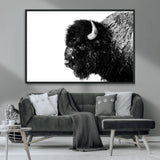 68780-MGV-CV-36X24-Bison Close-Up Wall Art – Black and White Buffalo Canvas Print, Rustic Wildlife Photography Decor for Living Room, Office, or