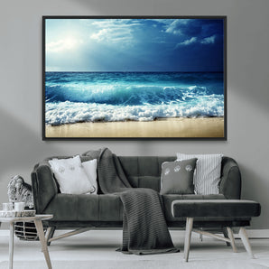 84116-MGV-FC-36X24_Black-Ocean Wave Wall Art – Blue Sea and Beach Canvas Print, Coastal Seascape Photography Artwork for Living Room, Bedroom, or Office