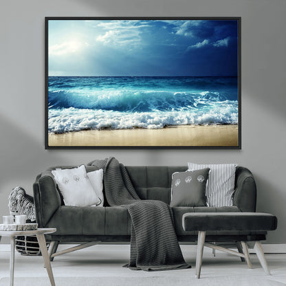 84116-MGV-FC-36X24_Black-Ocean Wave Wall Art – Blue Sea and Beach Canvas Print, Coastal Seascape Photography Artwork for Living Room, Bedroom, or Office
