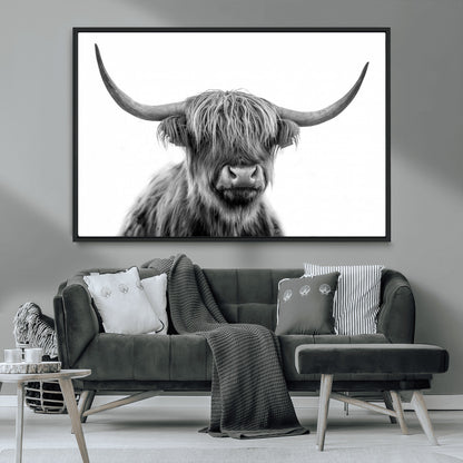 10123-MGV-FC-36X24_Black-Black and White Highland Cow Wall Art – Modern Farmhouse Animal Print, Rustic Scottish Bull Canvas Decor for Living Room, Bedroom,