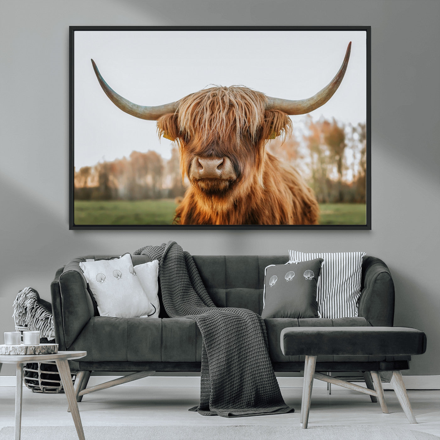 64824-MGV-FC-36X24_Black-Highland Cow Wall Art – Rustic Scottish Bull Canvas Print, Farmhouse Animal Decor for Living Room, Bedroom, Office or Cabin