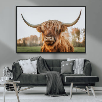 64824-MGV-FC-36X24_Black-Highland Cow Wall Art – Rustic Scottish Bull Canvas Print, Farmhouse Animal Decor for Living Room, Bedroom, Office or Cabin