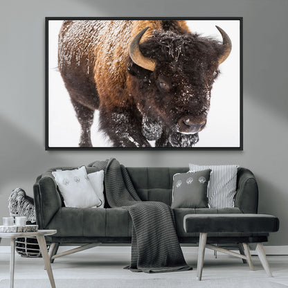 65605-MGV-FC-36X24_Black-Snow Bison Wall Art – Close Up Buffalo Canvas Print, Rustic Western Wildlife Photography, Farmhouse Cabin Lodge Decor for Living