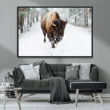 10109-MGV-FC-36X24_Black-Majestic Bison Winter Wall Art – Snowy Forest Buffalo Canvas Print, Rustic Wildlife Photography Decor for Cabin, Lodge, Living