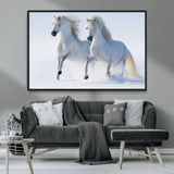 80145-MGV-FC-36X24_Black-White Horses Running Snow Wall Art – Majestic Equine Canvas Print, Winter Nature Photography Decor for Living Room, Office,