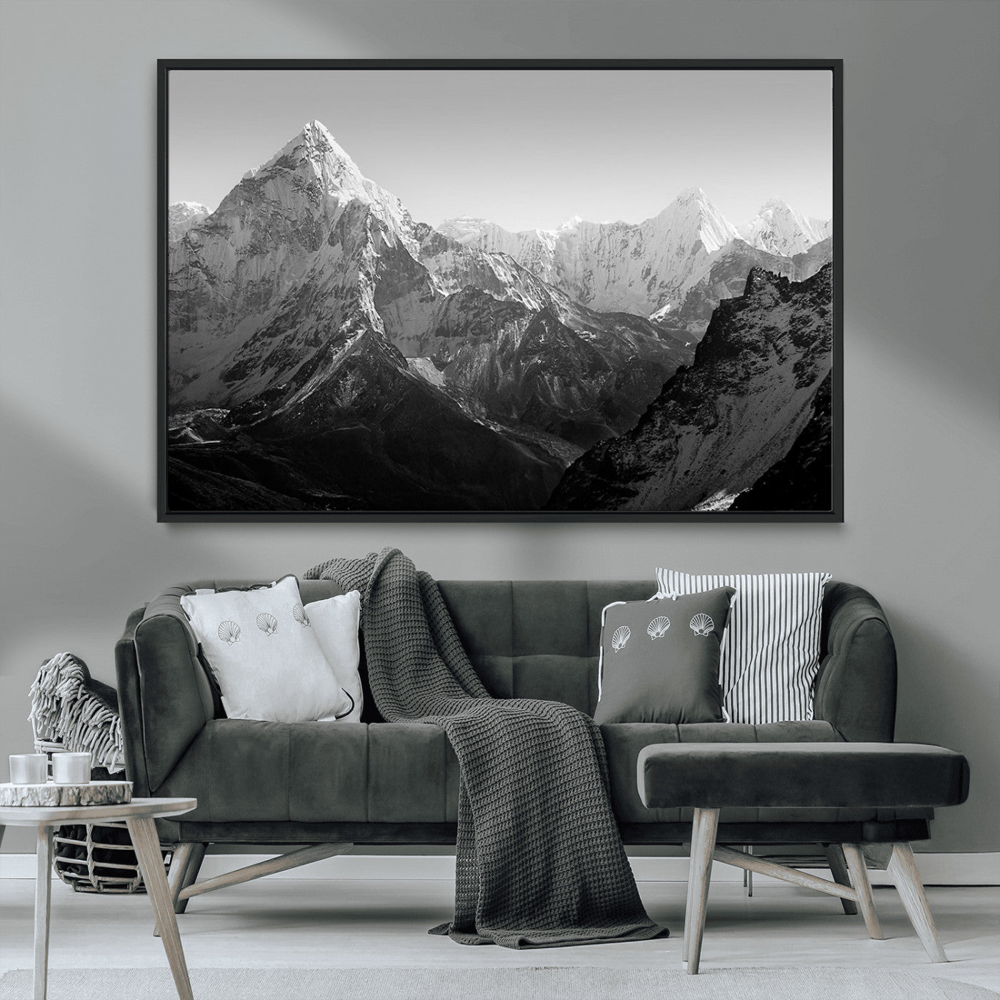 10775-MGV-FC-36X24_Black-Snow Capped Mountain Wall Art – Black and White Canvas Print of Majestic Peaks, Nature Landscape Photography for Office, Bedroom,