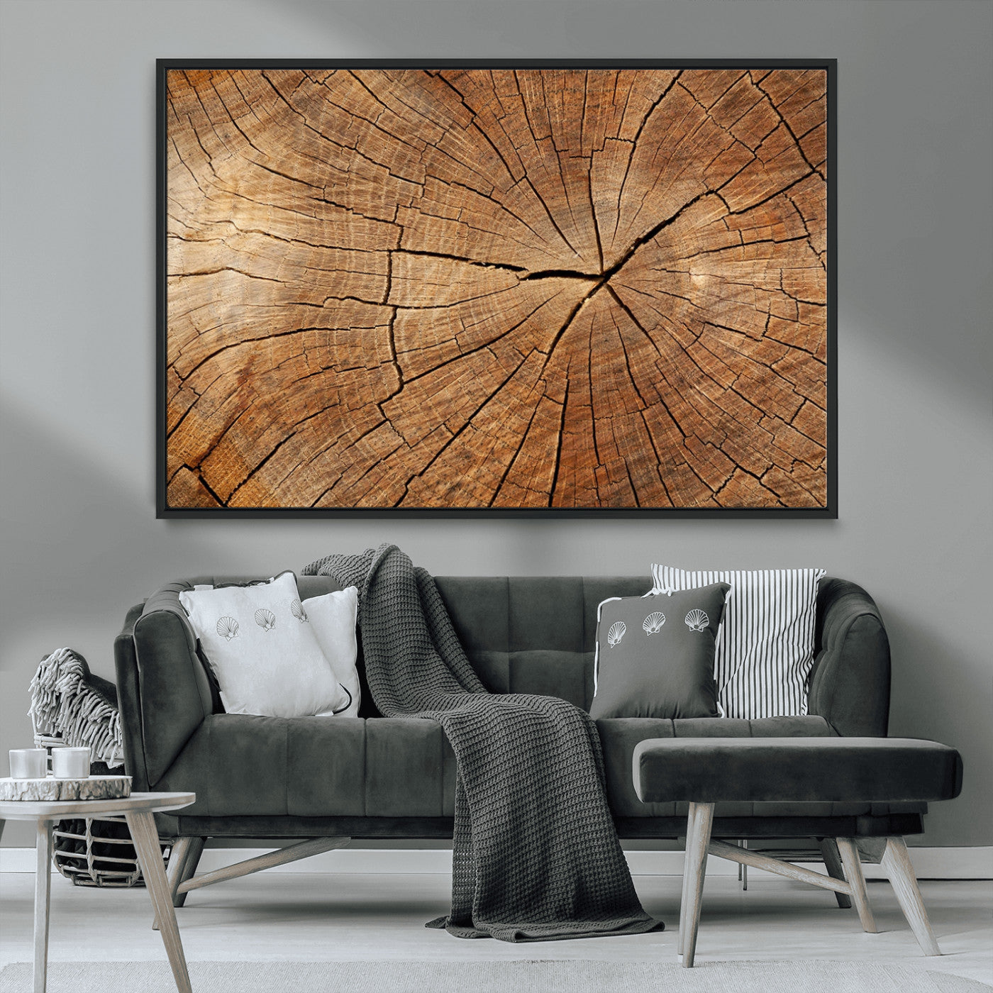 61710-MGV-FC-36X24_Black-Tree Rings Wall Art – Rustic Wood Grain Canvas Print of Tree Trunk Cross Section, Nature Inspired Decor for Cabin, Office, Living