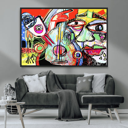 37796-MGV-FC-36X24_Black-Picasso Style Wall Art Canvas Print, Framed Picasso Art Picture Print, Picasso Cubism Perfect Modern Abstract Decor Artwork