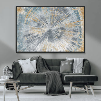 17631-MGV-FC-36X24_Black-Radiant Burst Wall Art – Abstract Sunburst Canvas Print in Blue and Gold, Modern Geometric Painting for Living Room, Office or