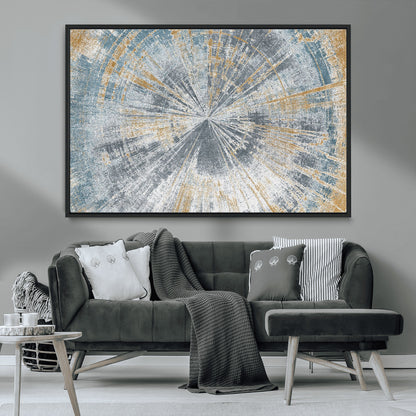 17631-MGV-FC-36X24_Black-Radiant Burst Wall Art – Abstract Sunburst Canvas Print in Blue and Gold, Modern Geometric Painting for Living Room, Office or