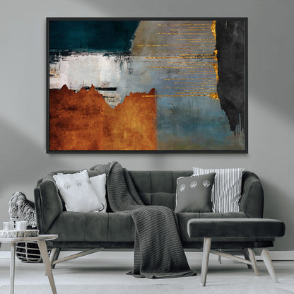 35026-MGV-CV-36X24-Abstract Canvas Wall Art – Modern Teal, Rust, Black and Gold Textured Painting, Contemporary Decor for Living Room, Bedroom or