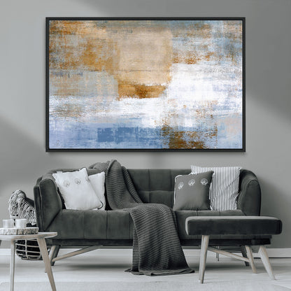 72354-MGV-FC-36X24_Black-Blue and Gold Abstract Wall Art – Modern Minimalist Canvas Print, Textured Contemporary Painting for Living Room, Bedroom, or
