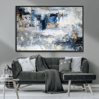59716-MGV-CV-36X24-Abstract Blue and Gold Wall Art – Modern Textured Canvas Print, Contemporary Painting for Living Room, Bedroom, or Office Decor