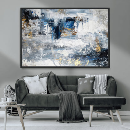 59716-MGV-CV-36X24-Abstract Blue and Gold Wall Art – Modern Textured Canvas Print, Contemporary Painting for Living Room, Bedroom, or Office Decor