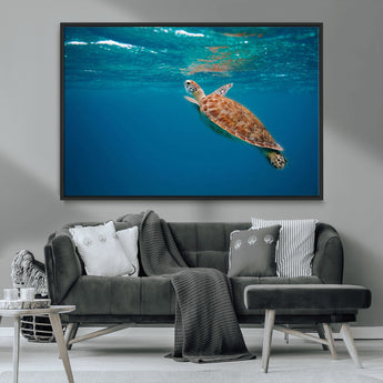 91440-MGV-FC-36X24_Black-Sea Turtle Wall Art – Ocean Turtle Canvas Print, Underwater Marine Life Decor for Living Room, Office, Beach House or Bathroom