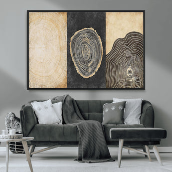 77785-MGV-FC-36X24_Black-Tree Ring Abstract Wall Art – Rustic Wood Growth Pattern Canvas Prints, Modern Nature-Inspired Decor for Living Room or Office