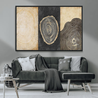 77785-MGV-FC-36X24_Black-Tree Ring Abstract Wall Art – Rustic Wood Growth Pattern Canvas Prints, Modern Nature-Inspired Decor for Living Room or Office
