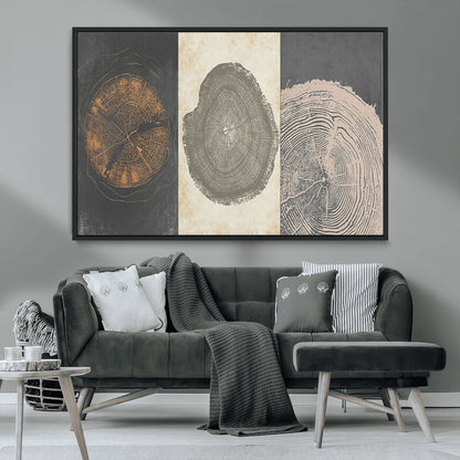 80725-MGV-CV-36X24-Wood Tree Rings Wall Art Canvas Print, Framed Tree Rings Art Picture Print, Abstract Tree Rings Perfect Modern Boho Decor Artwork